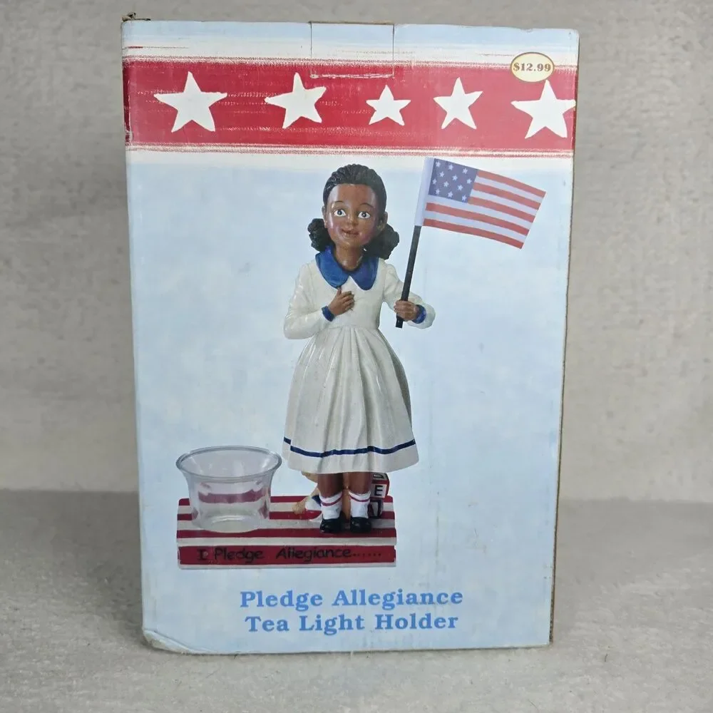 NIB Americana Flying Colors Pledge Allegiance Tea Light Holder Girl